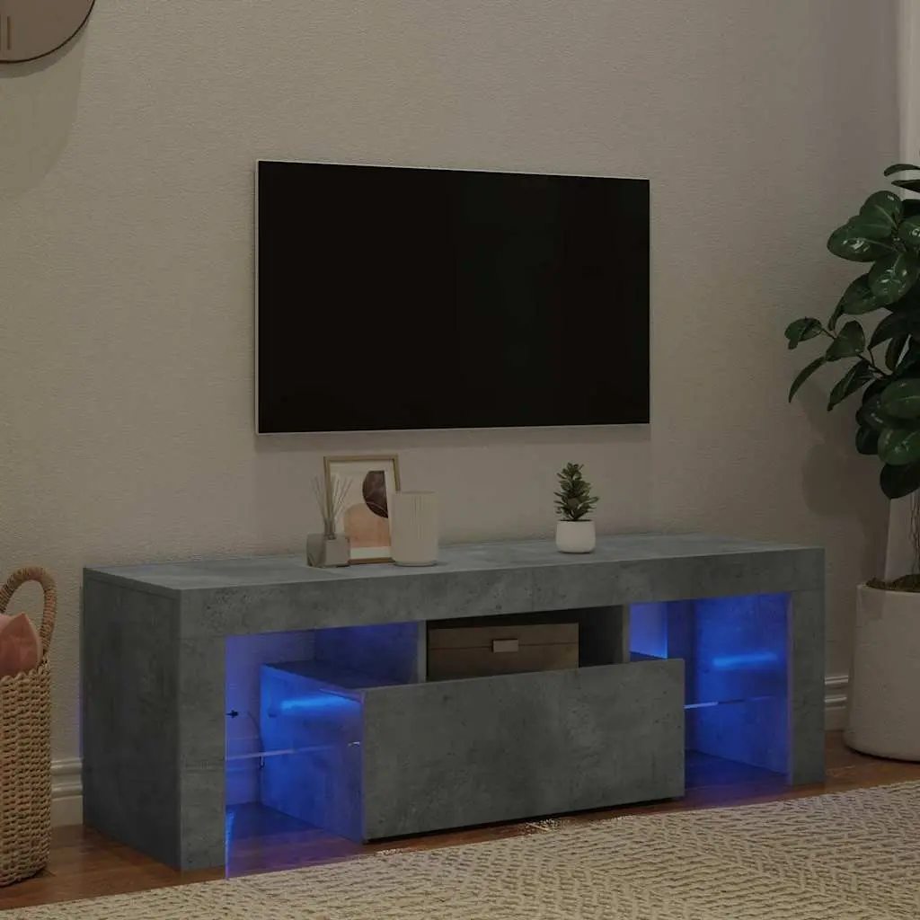 Grey Media Storage Unit LED Lights TV Cabinet Living Room Furniture 120L x 35W x 40H cm