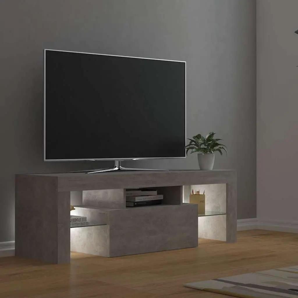 Grey Media Storage Unit LED Lights TV Cabinet Living Room Furniture 120L x 35W x 40H cm