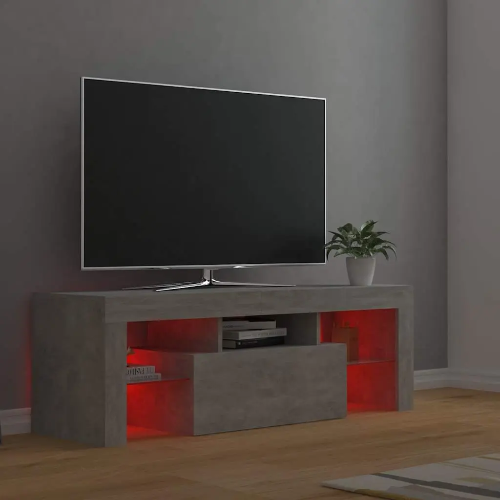 Grey Media Storage Unit LED Lights TV Cabinet Living Room Furniture 120L x 35W x 40H cm