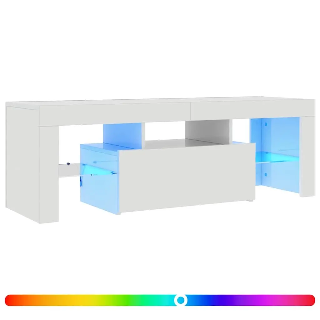 TV Cabinet High Gloss White 120 x 35 x 40 cm with RGB LED Lights Modern Media Stand Storage Unit