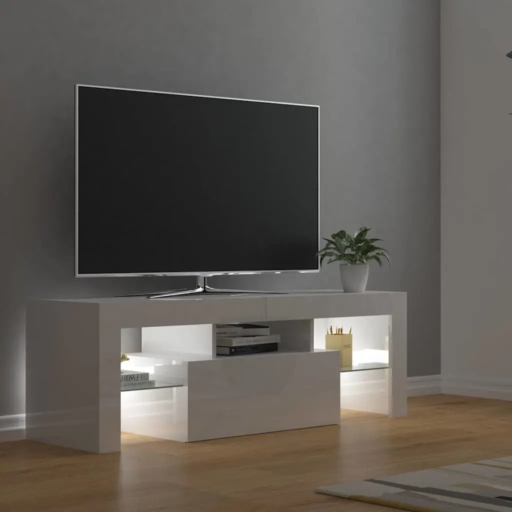 TV Cabinet High Gloss White 120 x 35 x 40 cm with RGB LED Lights Modern Media Stand Storage Unit