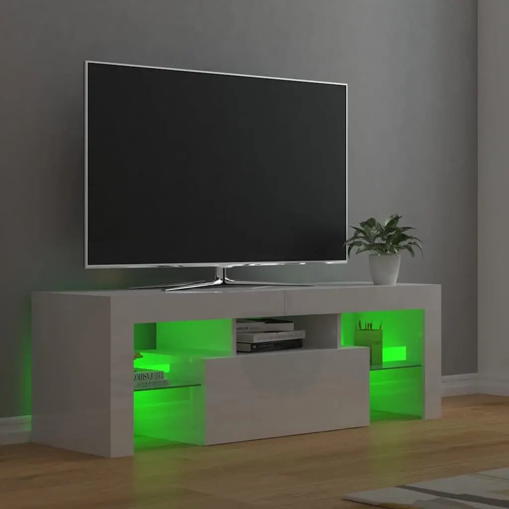 TV Cabinet High Gloss White 120 x 35 x 40 cm with RGB LED Lights Modern Media Stand Storage Unit