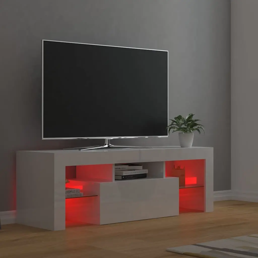 TV Cabinet High Gloss White 120 x 35 x 40 cm with RGB LED Lights Modern Media Stand Storage Unit