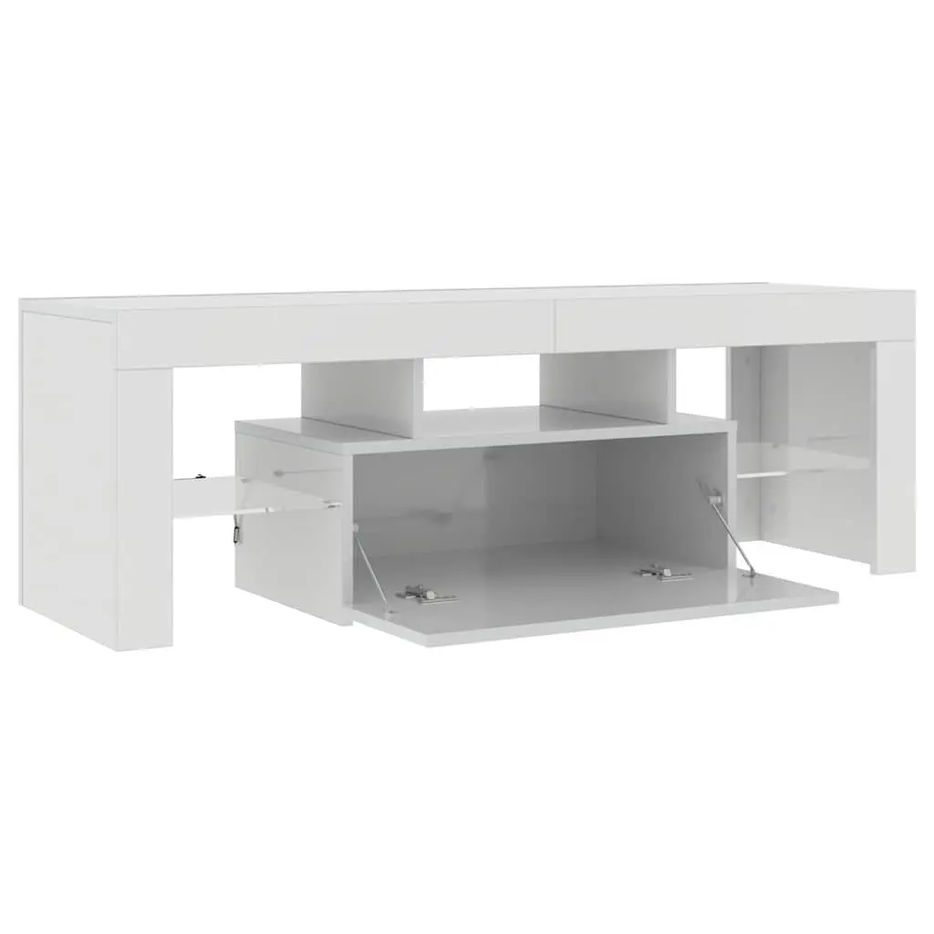 TV Cabinet High Gloss White 120 x 35 x 40 cm with RGB LED Lights Modern Media Stand Storage Unit