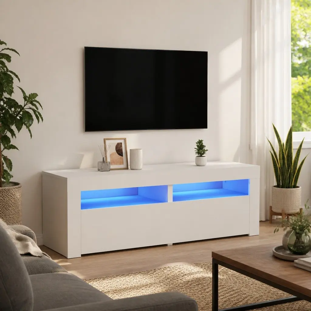 White TV Cabinet with RGB LED Lighting 120x35x40cm