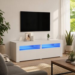 Sturdy White TV Cabinet with RGB LED Lighting 120x35x40cm