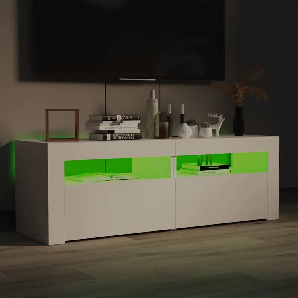 White TV Cabinet with RGB LED Lighting 120x35x40cm