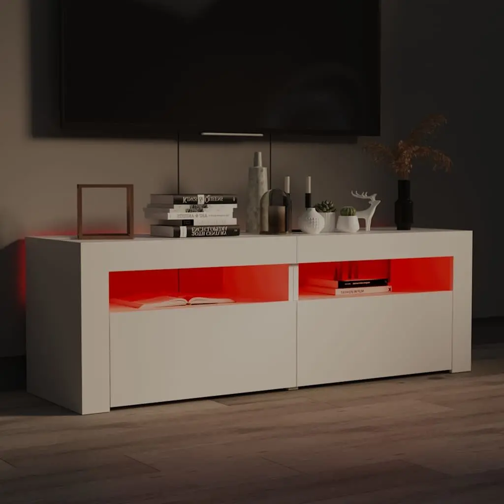 White TV Cabinet with RGB LED Lighting 120x35x40cm