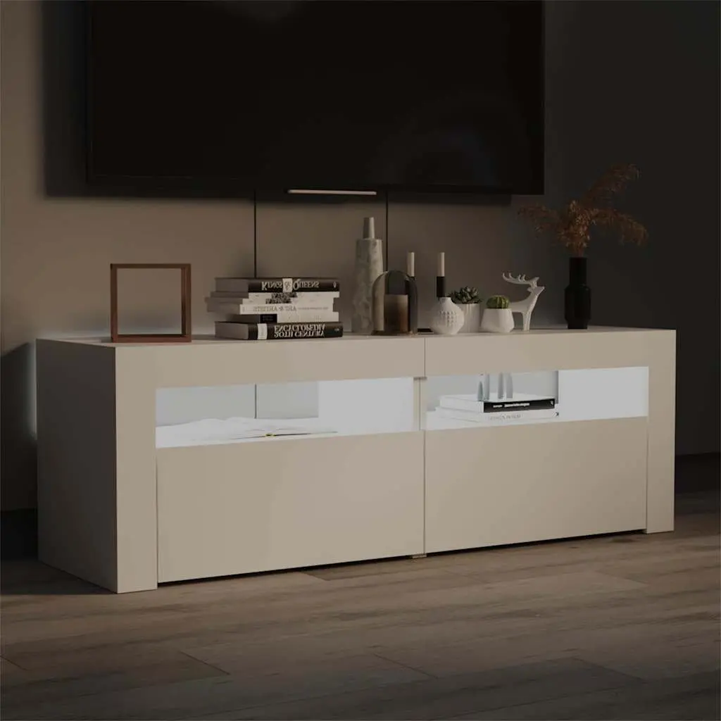 White TV Cabinet with RGB LED Lighting 120x35x40cm