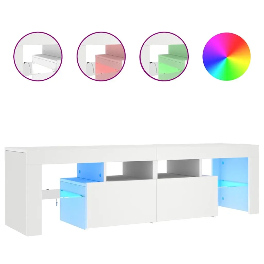 TV Cabinet Engineered Wood 140cm White with RGB LED Lights