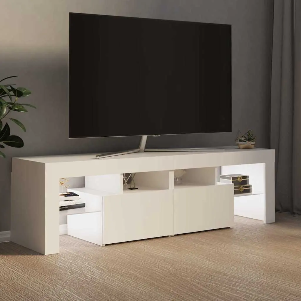 TV Cabinet Engineered Wood 140cm White with RGB LED Lights