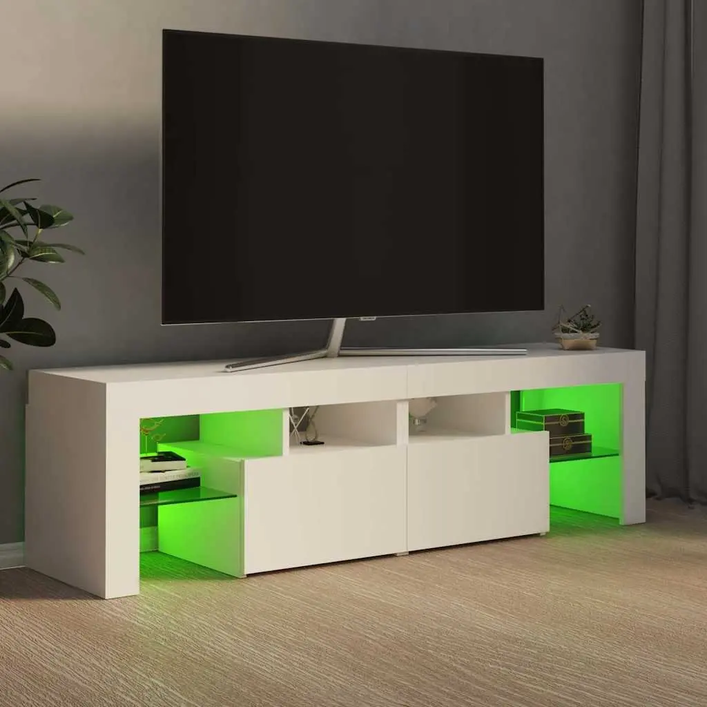 TV Cabinet Engineered Wood 140cm White with RGB LED Lights
