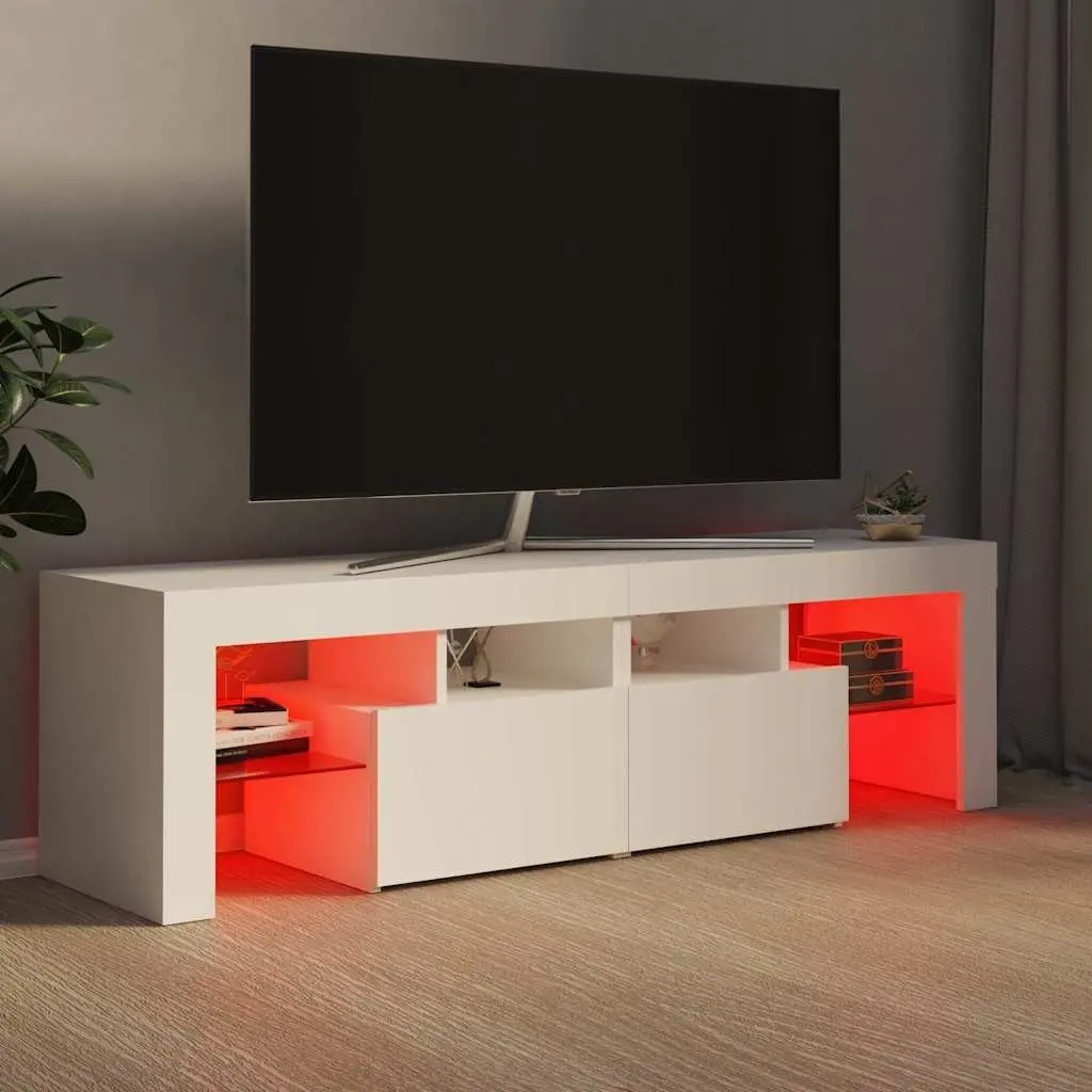 TV Cabinet Engineered Wood 140cm White with RGB LED Lights
