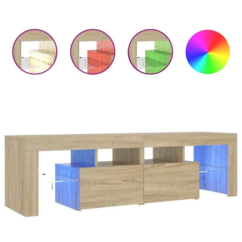TV Cabinet Engineered Wood 140 x 36.5 x 40 cm Brown RGB LED Lights Media Stand Storage Unit