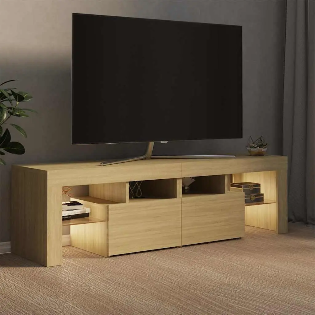 TV Cabinet Engineered Wood 140 x 36.5 x 40 cm Brown RGB LED Lights Media Stand Storage Unit