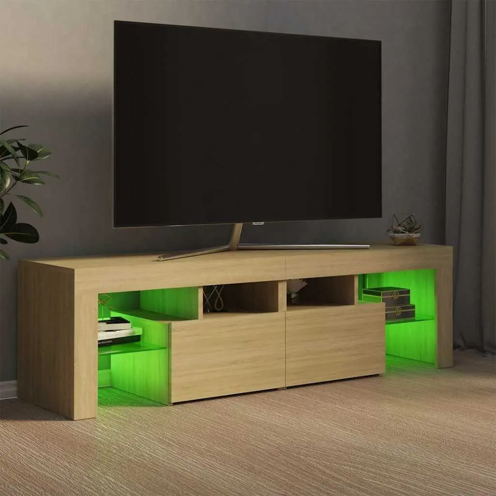 TV Cabinet Engineered Wood 140 x 36.5 x 40 cm Brown RGB LED Lights Media Stand Storage Unit