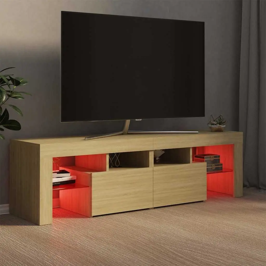 TV Cabinet Engineered Wood 140 x 36.5 x 40 cm Brown RGB LED Lights Media Stand Storage Unit