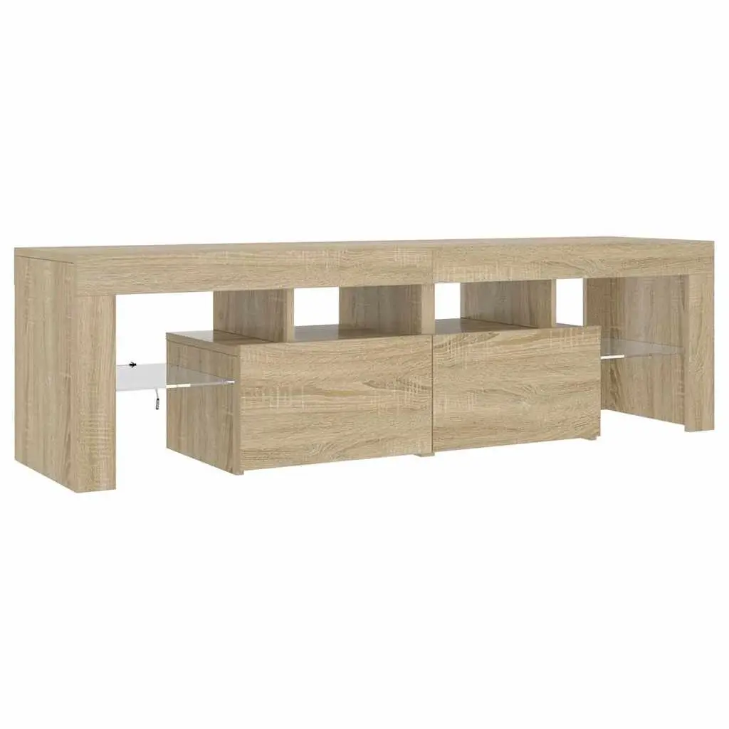 TV Cabinet Engineered Wood 140 x 36.5 x 40 cm Brown RGB LED Lights Media Stand Storage Unit