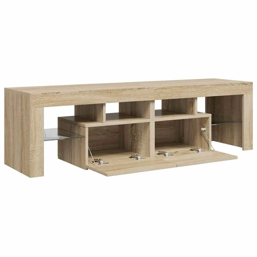 TV Cabinet Engineered Wood 140 x 36.5 x 40 cm Brown RGB LED Lights Media Stand Storage Unit