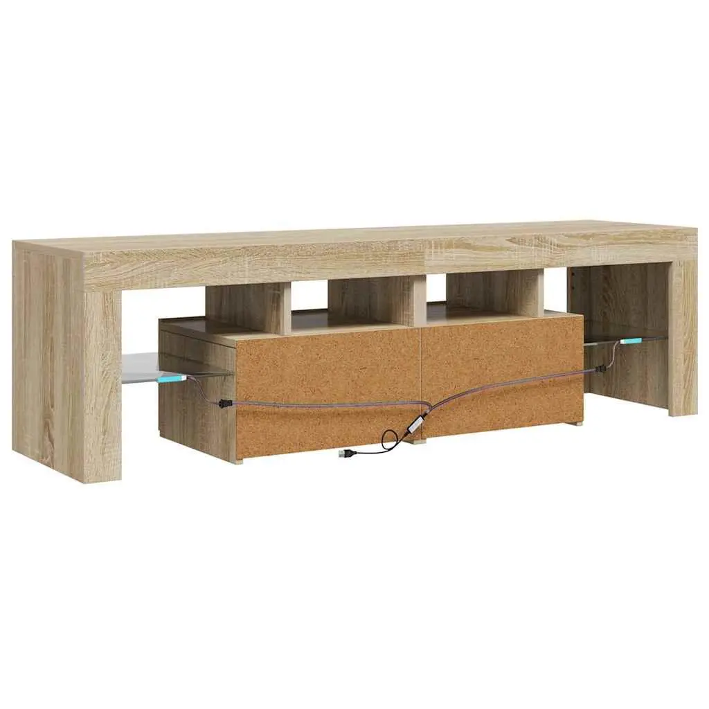 TV Cabinet Engineered Wood 140 x 36.5 x 40 cm Brown RGB LED Lights Media Stand Storage Unit