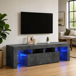 Stylish Concrete Grey TV Cabinet with RGB LED Lighting