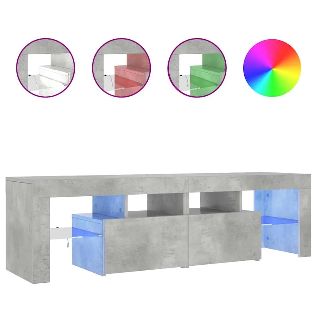 TV Cabinet Engineered Wood 140x36.5x40cm Concrete Grey RGB LED Lights Storage Unit