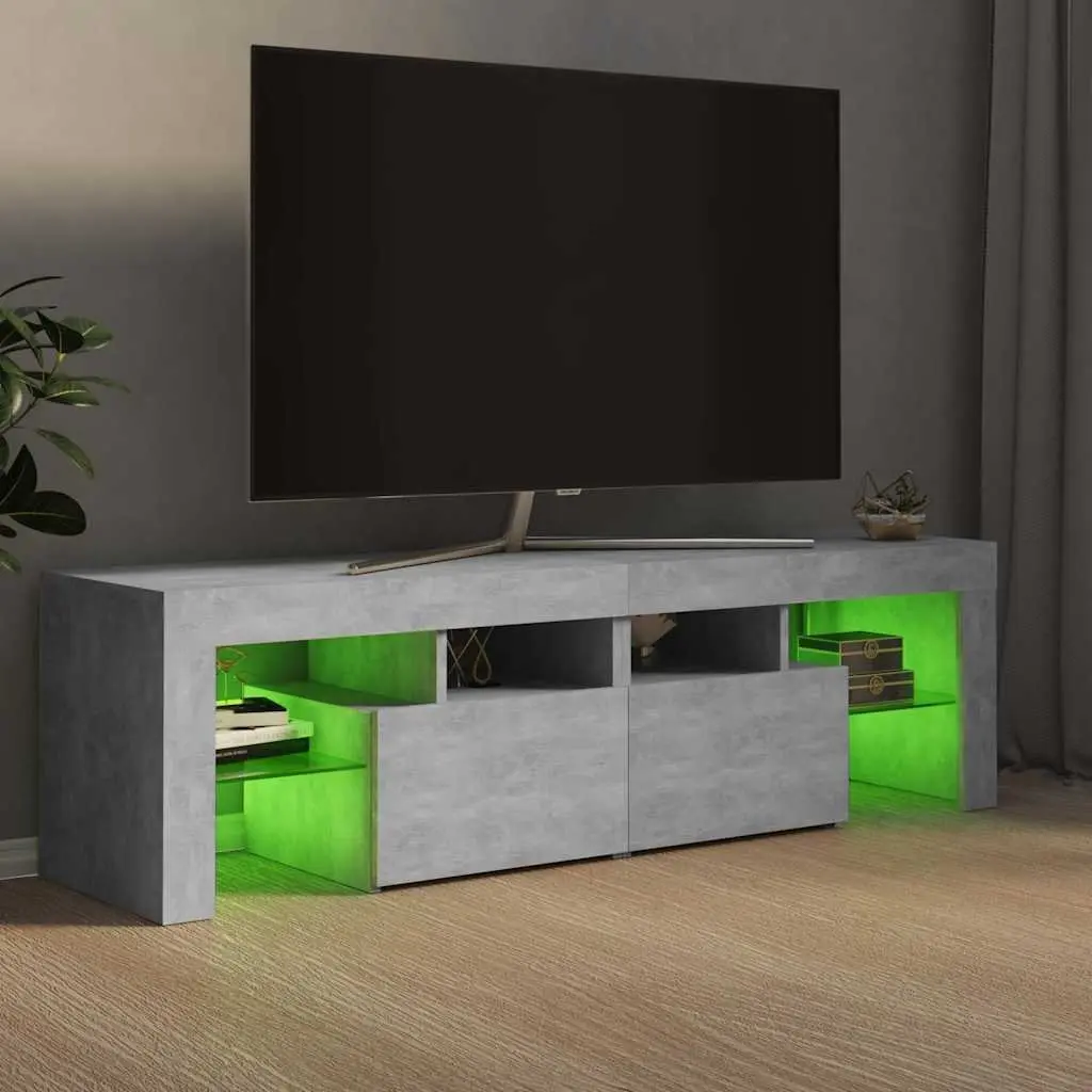 TV Cabinet Engineered Wood 140x36.5x40cm Concrete Grey RGB LED Lights Storage Unit