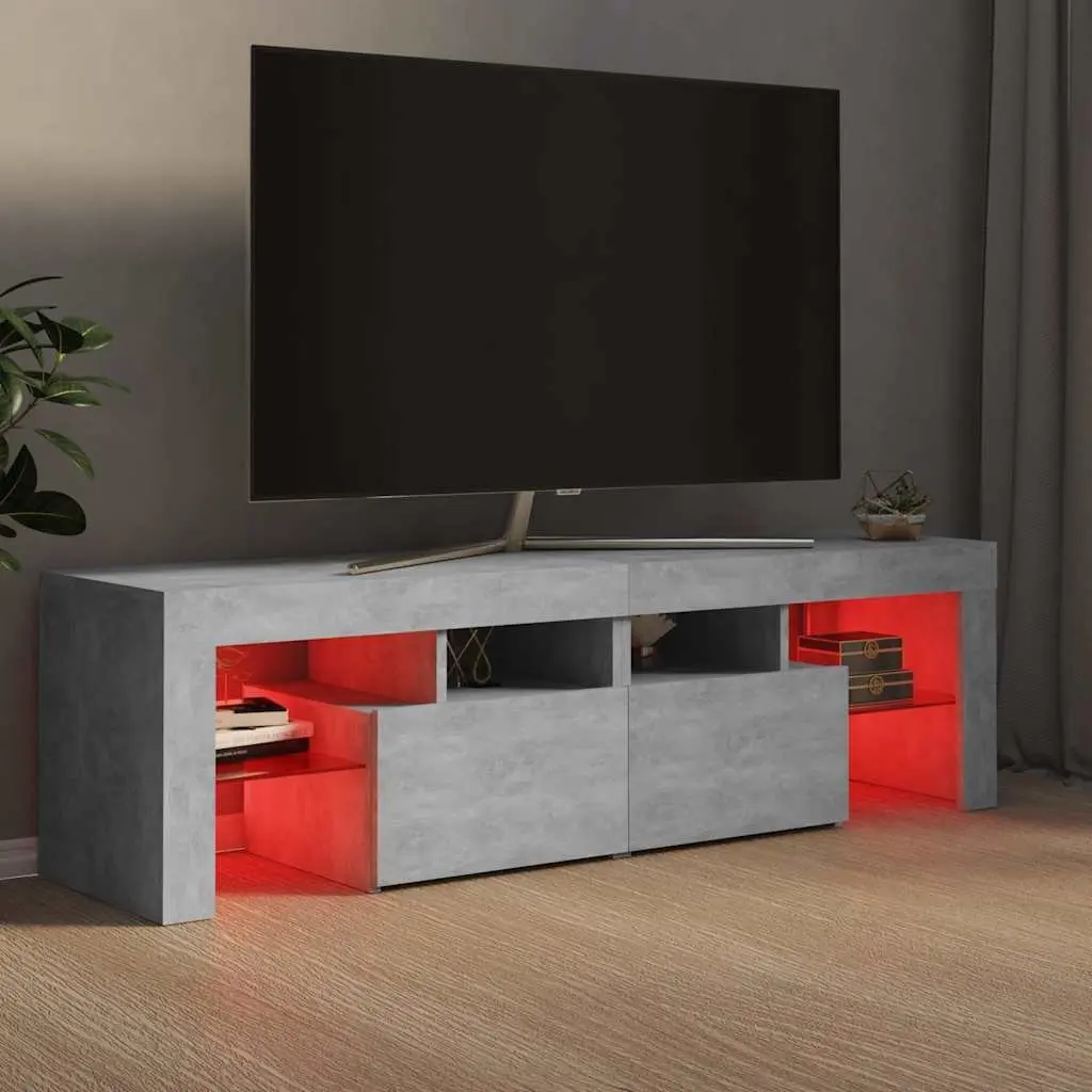 TV Cabinet Engineered Wood 140x36.5x40cm Concrete Grey RGB LED Lights Storage Unit