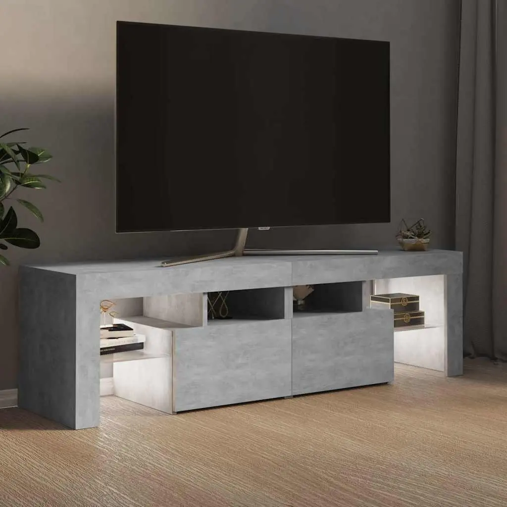 TV Cabinet Engineered Wood 140x36.5x40cm Concrete Grey RGB LED Lights Storage Unit