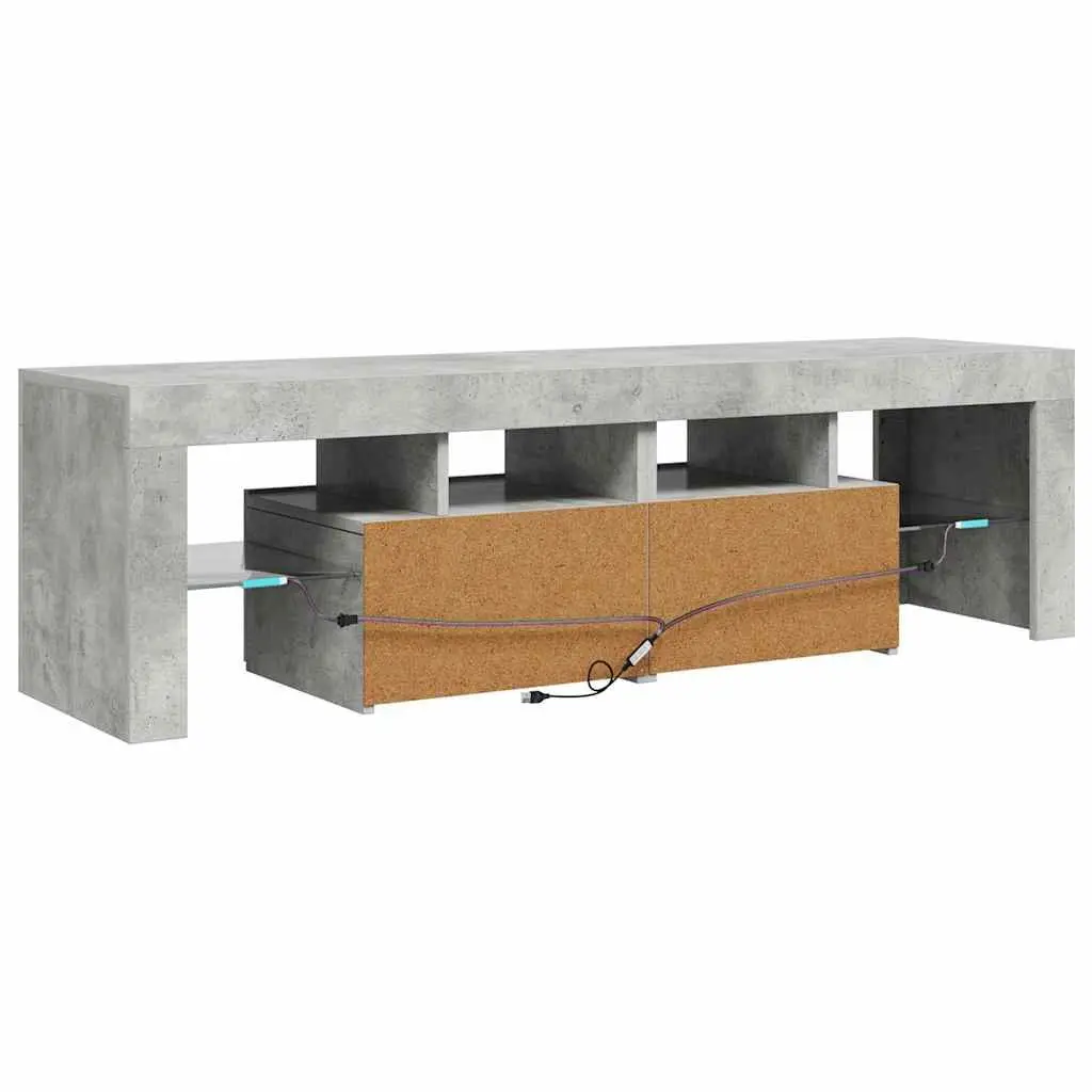TV Cabinet Engineered Wood 140x36.5x40cm Concrete Grey RGB LED Lights Storage Unit