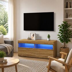Brown TV Cabinet Unit with RGB LED Lights for Media Storage