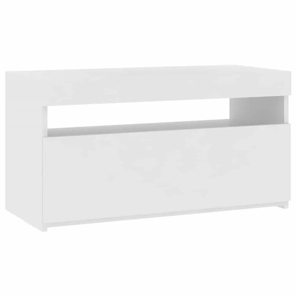 TV Cabinet LED Lights White Modern Media Storage Unit 75x35x40cm
