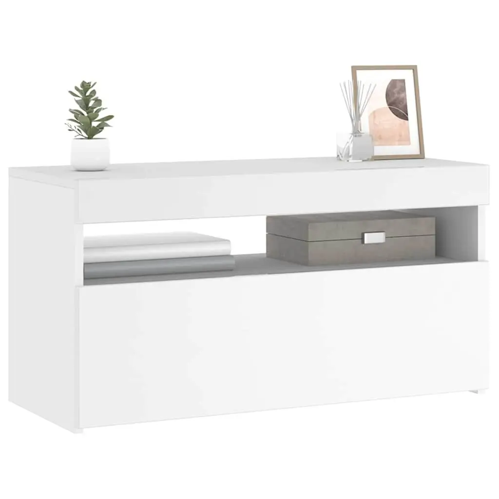 TV Cabinet LED Lights White Modern Media Storage Unit 75x35x40cm