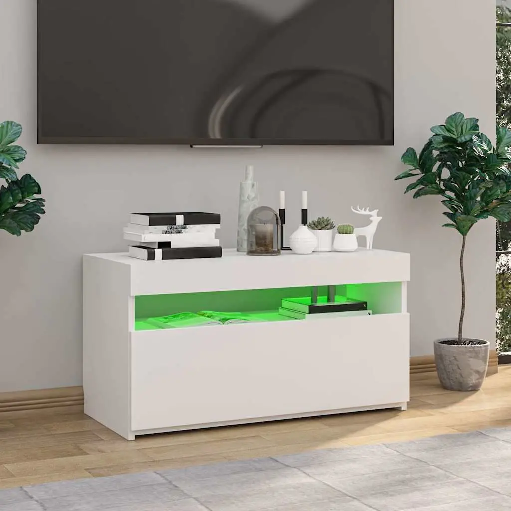 TV Cabinet LED Lights White Modern Media Storage Unit 75x35x40cm