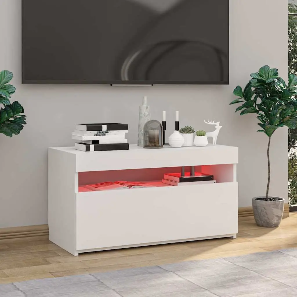 TV Cabinet LED Lights White Modern Media Storage Unit 75x35x40cm