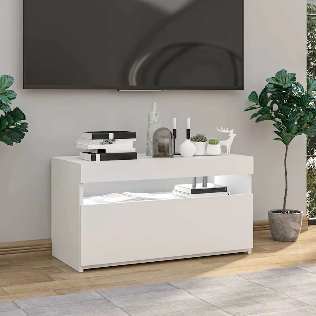 TV Cabinet LED Lights White Modern Media Storage Unit 75x35x40cm