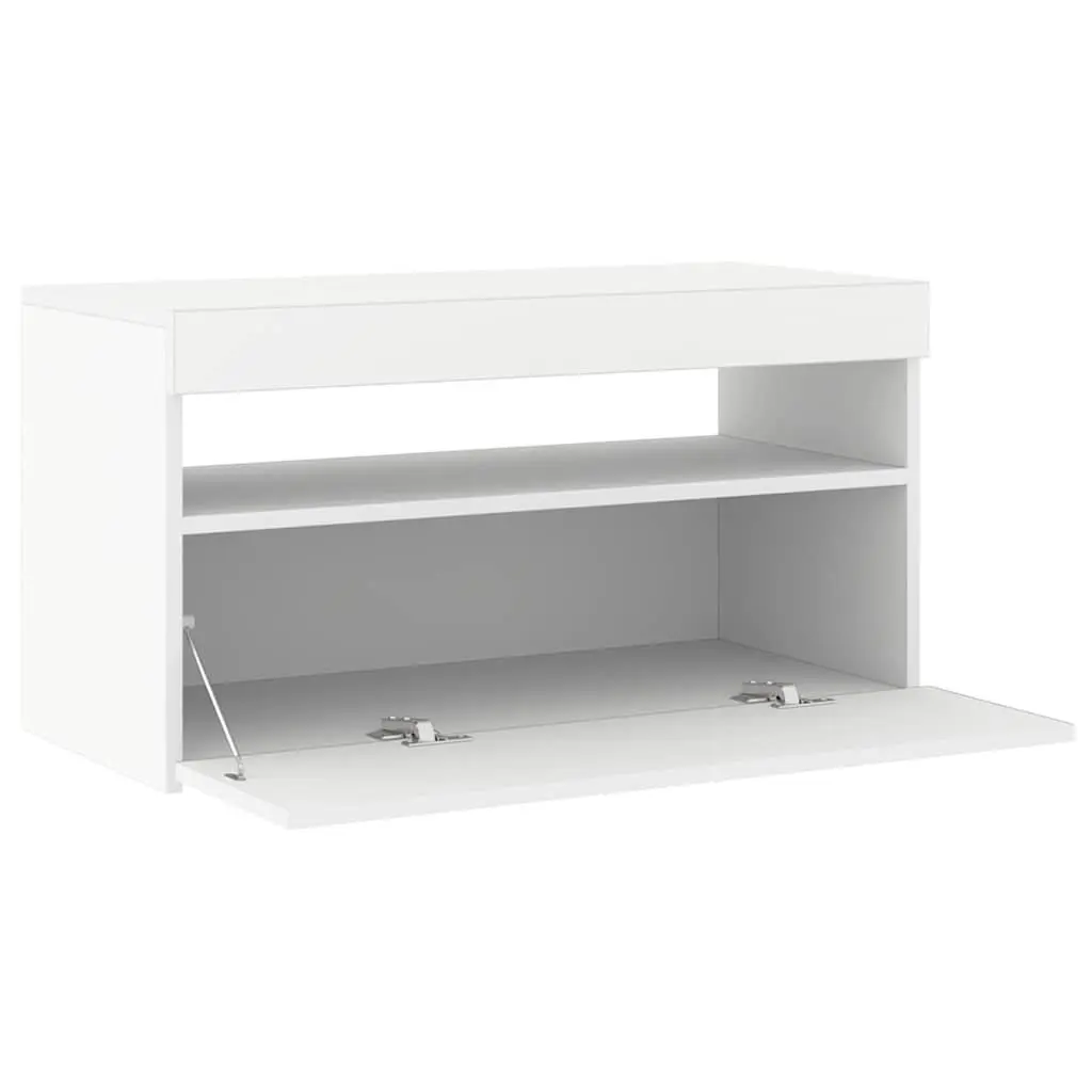 TV Cabinet LED Lights White Modern Media Storage Unit 75x35x40cm