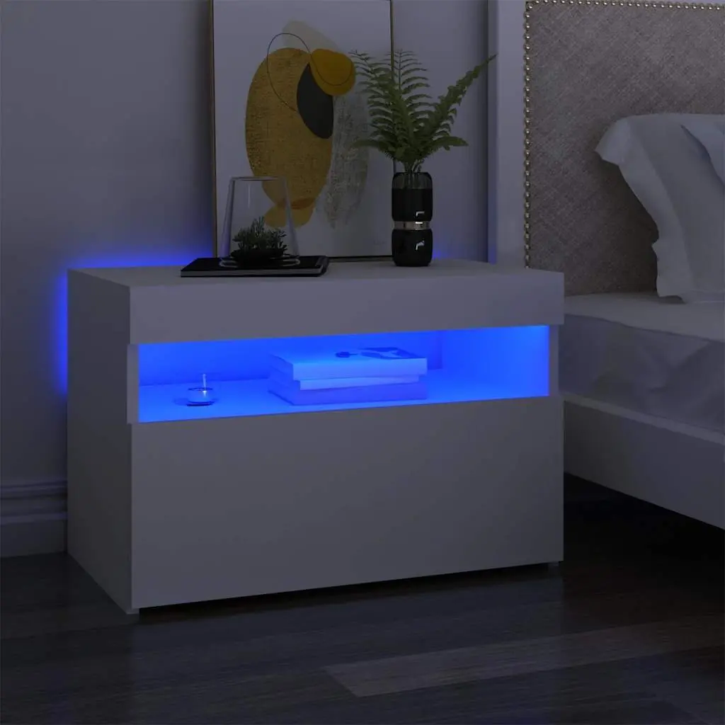 TV Cabinet RGB LED Lights White Modern Entertainment Unit 60 x 35 x 40 cm
