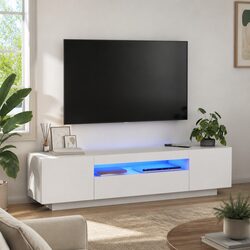 Stylish White TV Cabinet with LED Lighting for Modern Homes