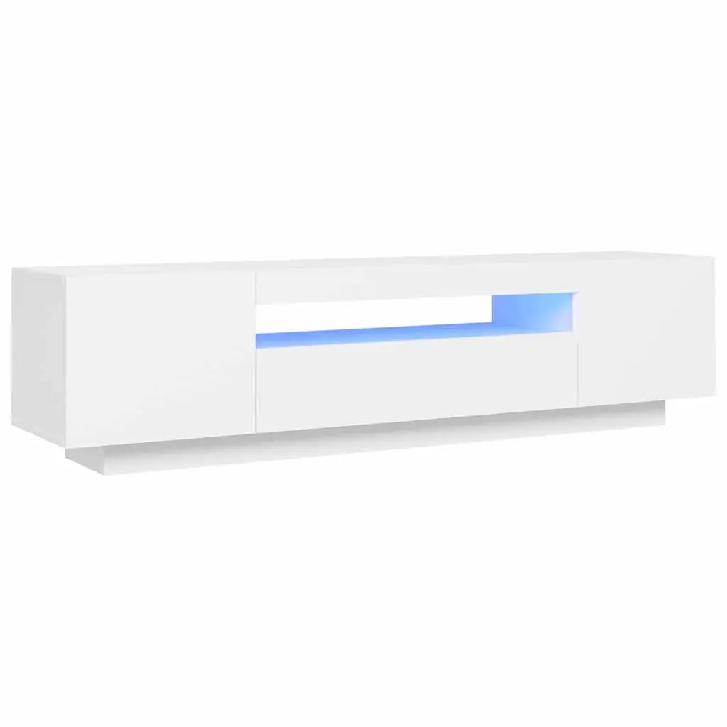 TV Cabinet with LED Lights White Floating Shelves Modern Entertainment Unit