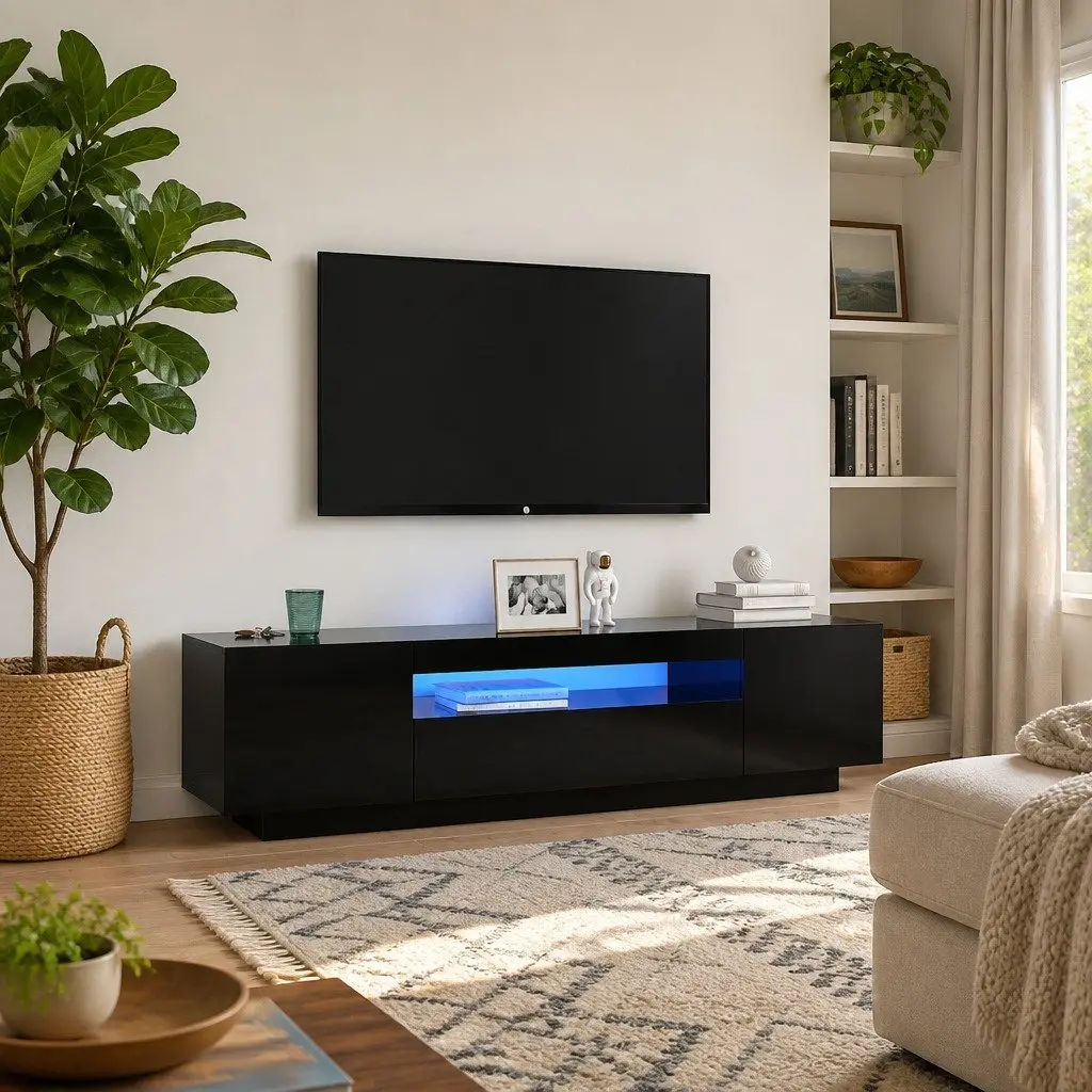 Black TV Cabinet with RGB LED Lighting
