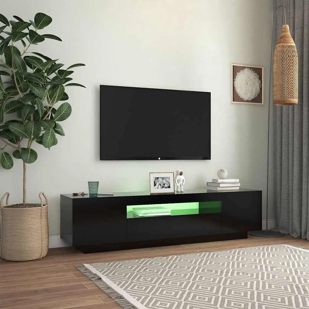 Black TV Cabinet with RGB LED Lighting