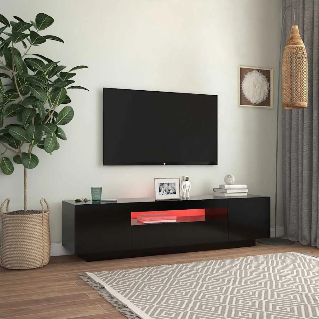 Black TV Cabinet with RGB LED Lighting