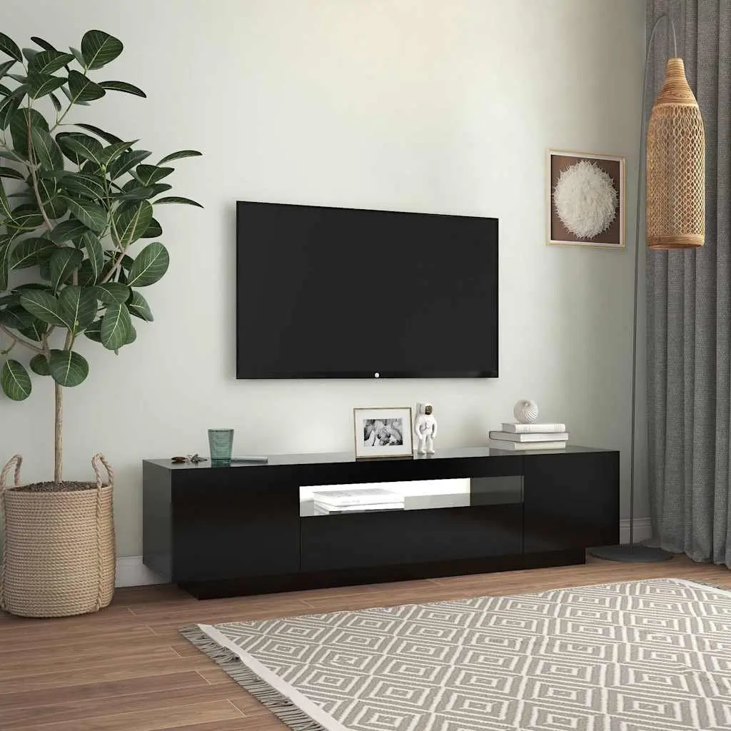 Black TV Cabinet with RGB LED Lighting