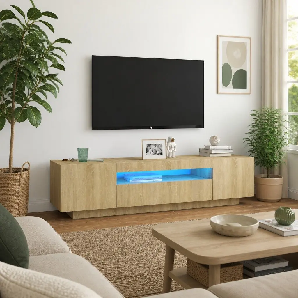 Brown TV Cabinet with RGB LED Lighting