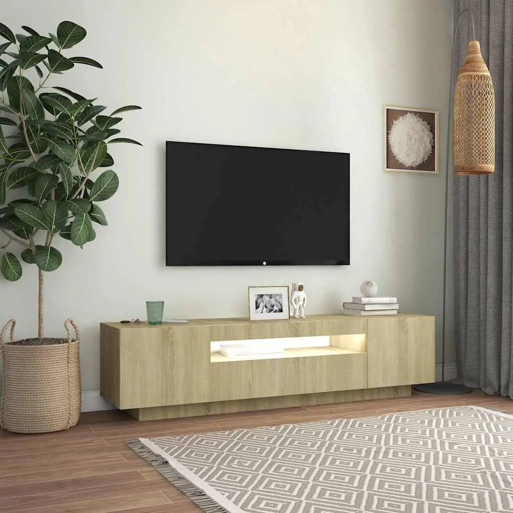 Brown TV Cabinet with RGB LED Lighting