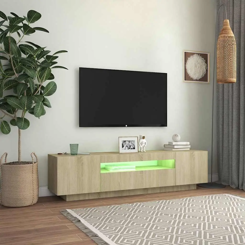Brown TV Cabinet with RGB LED Lighting
