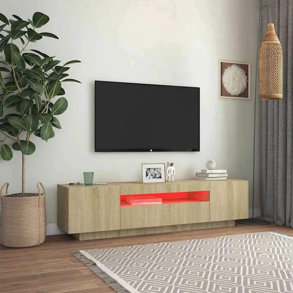 Brown TV Cabinet with RGB LED Lighting