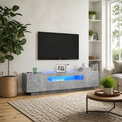 Modern Grey TV Cabinet with RGB LED Lights for Media Storage