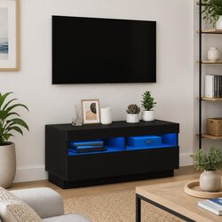 Premium Black TV Cabinet with RGB LED Lights 80x35x40cm
